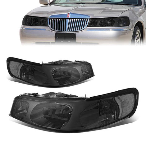 98-02 Lincoln Town Car Headlights - Smoked Housing - Smoked Lens - Plug-n-Play - Pair