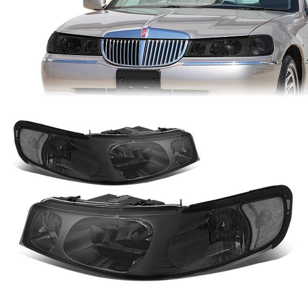 98-02 Lincoln Town Car Headlights - Smoked Housing - Smoked Lens - Plug-n-Play - Pair