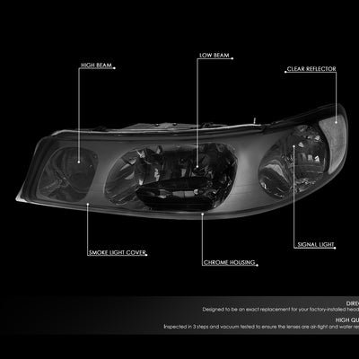 D-Motoring - Headlights - Smoked Lens - Plug-n-Play - Pair - 98-02 Lincoln Town Car - 2