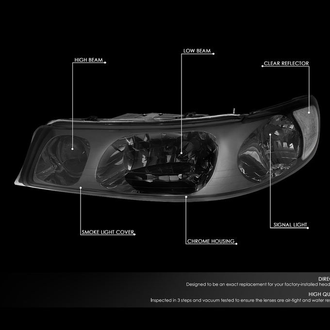D-Motoring - Headlights - Smoked Lens - Plug-n-Play - Pair - 98-02 Lincoln Town Car - 2