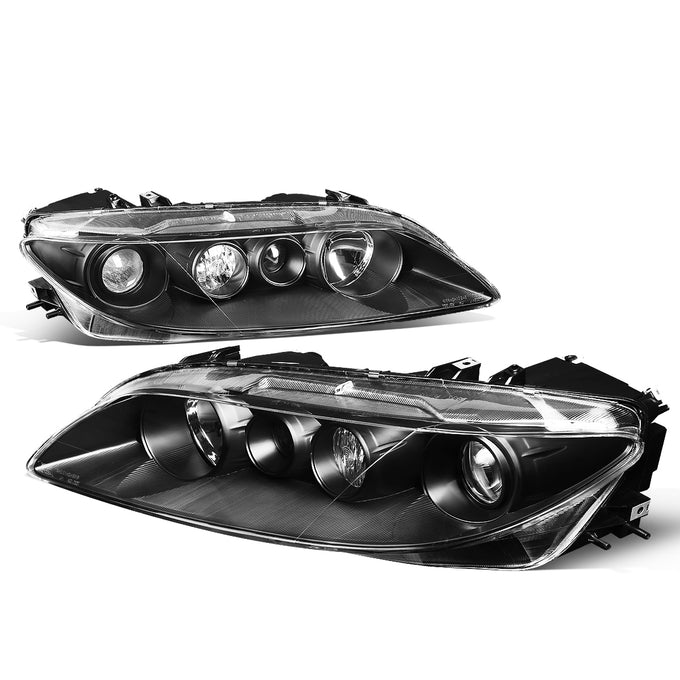 D-Motoring - 03-05 Mazda 6 Headlights - Black Housing - Clear Lens - Clear Corner - Plug-n-Play - Pair - 1