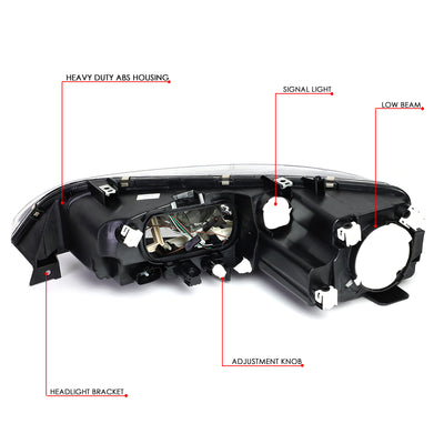 D-Motoring - 03-05 Mazda 6 Headlights - Black Housing - Clear Lens - Clear Corner - Plug-n-Play - Pair - 6