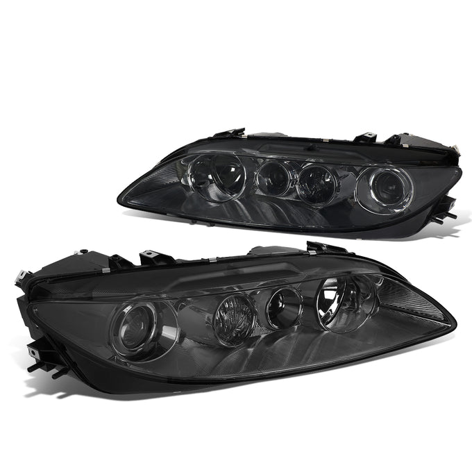 03-05 Mazda 6 Headlights - Smoked Housing - Smoked Lens - Clear Corner - Plug-n-Play - Pair