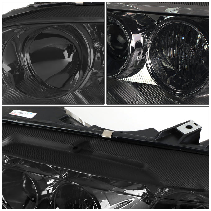 D-Motoring - 03-05 Mazda 6Headlights - Smoked Housing - Smoked Lens - Clear Corner - Plug-n-Play - Pair - 4