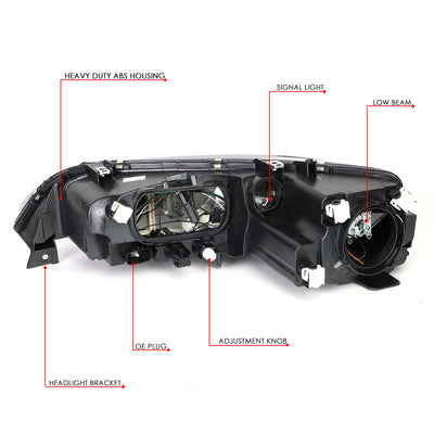 D-Motoring - 03-05 Mazda 6Headlights - Smoked Housing - Smoked Lens - Clear Corner - Plug-n-Play - Pair - 6