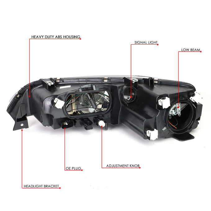 D-Motoring - 03-05 Mazda 6Headlights - Smoked Housing - Smoked Lens - Clear Corner - Plug-n-Play - Pair - 6