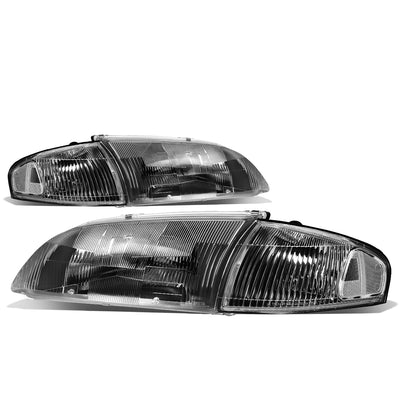 D-Motoring - Headlights - Black Housing - Clear Corner - Plug-n-Play - Pair - 98-99 Mazda 626 - 1