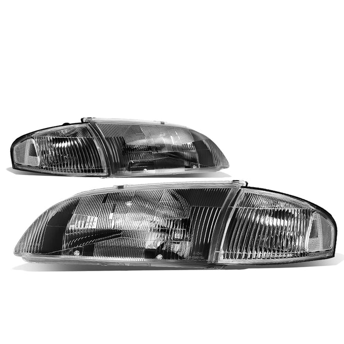 D-Motoring - Headlights - Black Housing - Clear Corner - Plug-n-Play - Pair - 98-99 Mazda 626 - 4