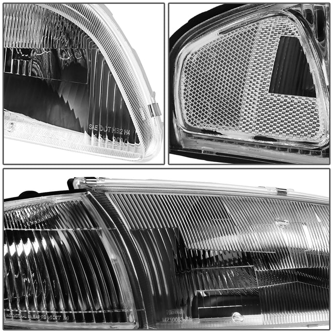 D-Motoring - Headlights - Black Housing - Clear Corner - Plug-n-Play - Pair - 98-99 Mazda 626 - 3