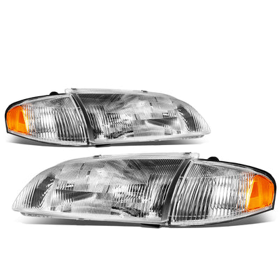 D-Motoring - Headlights - Chrome Housing - Amber Corner - Plug-n-Play - Pair - 98-99 Mazda 626 - 1