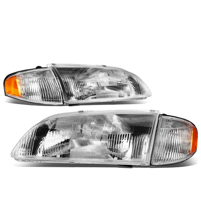 D-Motoring - Headlights - Chrome Housing - Amber Corner - Plug-n-Play - Pair - 98-99 Mazda 626 - 4