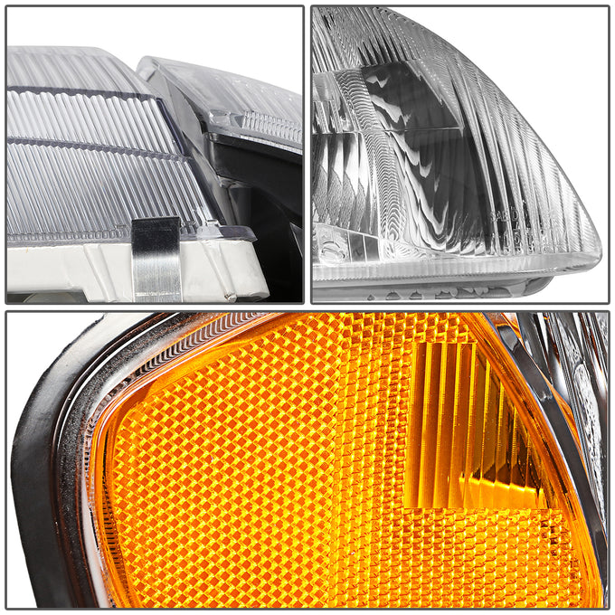 D-Motoring - Headlights - Chrome Housing - Amber Corner - Plug-n-Play - Pair - 98-99 Mazda 626 - 3