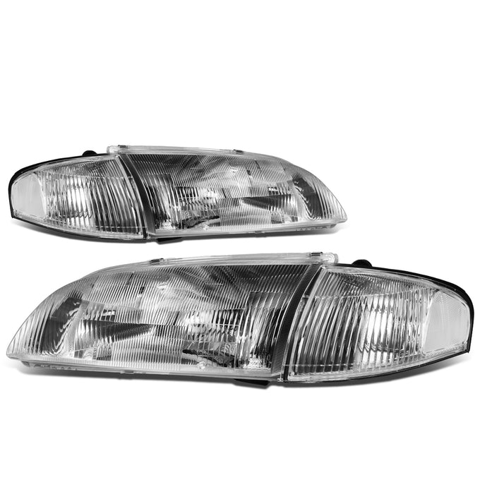 D-Motoring - Headlights - Chrome Housing - Clear Corner - Plug-n-Play - Pair - 98-99 Mazda 626 - 1