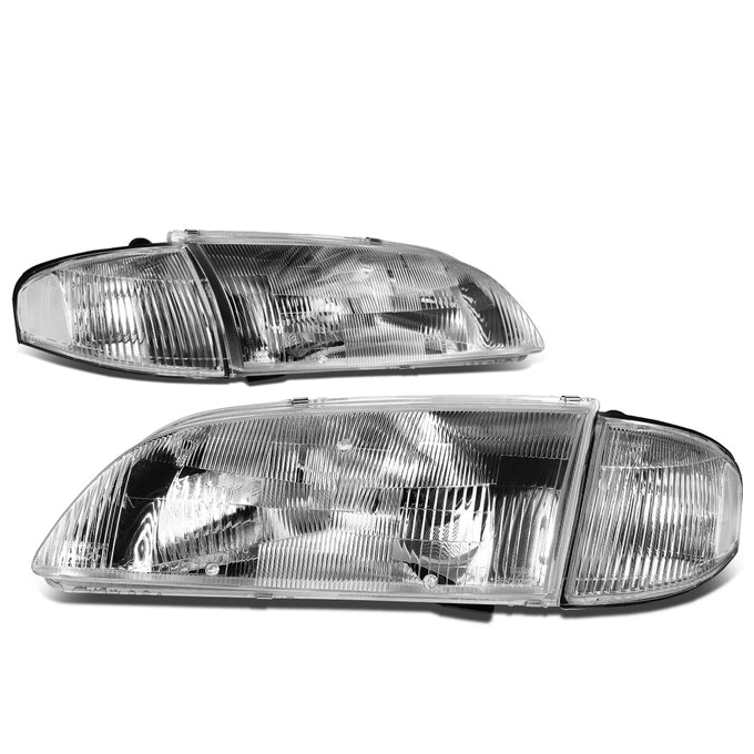 D-Motoring - Headlights - Chrome Housing - Clear Corner - Plug-n-Play - Pair - 98-99 Mazda 626 - 4