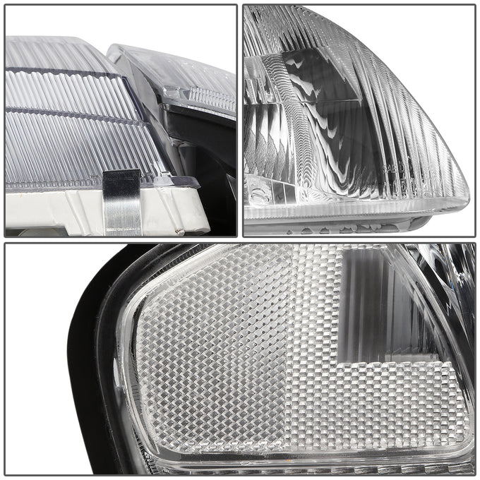 D-Motoring - Headlights - Chrome Housing - Clear Corner - Plug-n-Play - Pair - 98-99 Mazda 626 - 3
