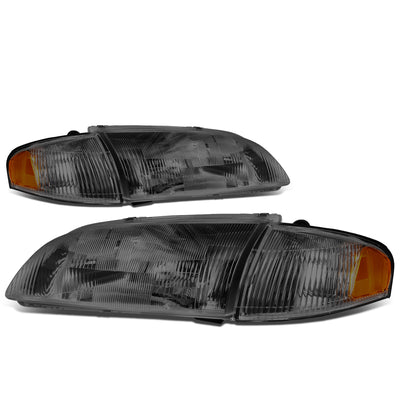 D-Motoring - Headlights - Smoked Lens - Amber Corner - Plug-n-Play - Pair - 98-99 Mazda 626 - 1
