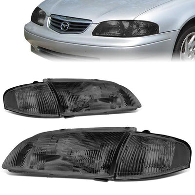 98-99 Mazda 626 Headlights - Smoked Housing - Smoked Lens - Plug-n-Play - Pair