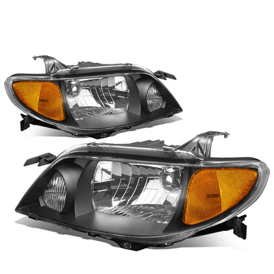 D-Motoring - Headlights - Black Housing - Clear Lens - Amber Corner - Plug-n-Play - Pair - 01-03 Mazda Protege - 1