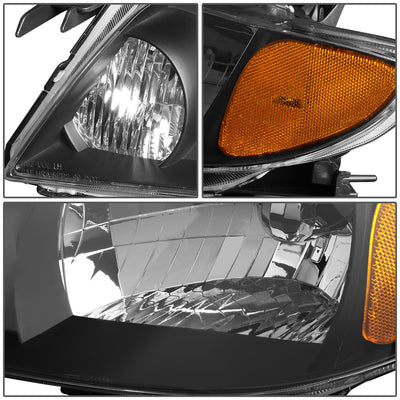 D-Motoring - Headlights - Black Housing - Clear Lens - Amber Corner - Plug-n-Play - Pair - 01-03 Mazda Protege - 4