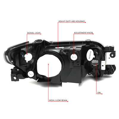 D-Motoring - Headlights - Black Housing - Clear Lens - Amber Corner - Plug-n-Play - Pair - 01-03 Mazda Protege - 6