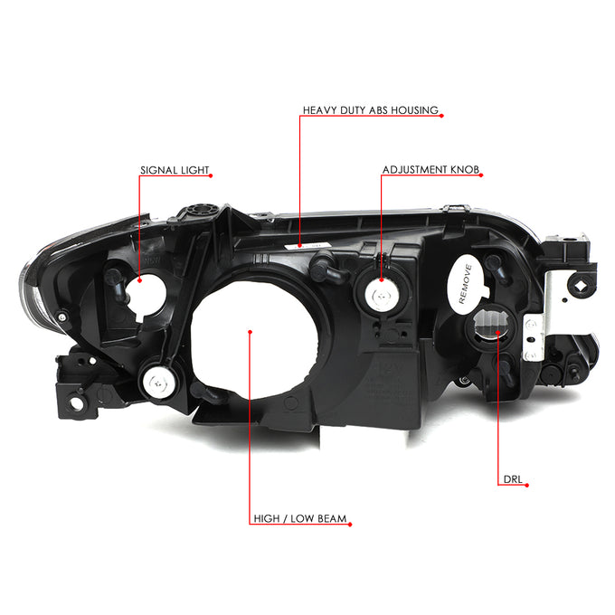 D-Motoring - Headlights - Black Housing - Clear Lens - Amber Corner - Plug-n-Play - Pair - 01-03 Mazda Protege - 6
