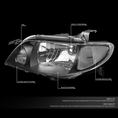 D-Motoring - Headlights - Black Housing - Clear Lens - Plug-n-Play - Pair - 01-03 Mazda Protege - 2