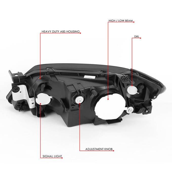 D-Motoring - Headlights - Smoked Housing - Smoked Lens - Clear Corner - Plug-n-Play - Pair - 01-03 Mazda Protege - 6