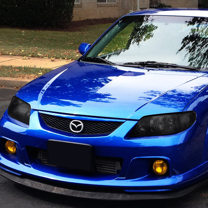 D-Motoring - Headlights - Smoked Housing - Smoked Lens - Clear Corner - Plug-n-Play - Pair - 01-03 Mazda Protege - 7