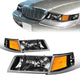98-02 Mercury Grand Marquis Headlights - Black Housing - Amber Corner - Plug-n-Play - Pair