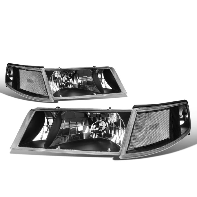 D-Motoring - Headlights - Black Housing - Clear Corner - Plug-n-Play - Pair - 98-02 Mercury Grand Marquis - 1