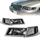 98-02 Mercury Grand Marquis Headlights - Black Housing - Clear Corner - Plug-n-Play - Pair