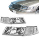98-02 Mercury Grand Marquis Headlights - Chrome Housing - Clear Corner - Plug-n-Play - Pair