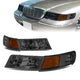 98-02 Mercury Grand Marquis Headlights - Smoked Housing - Smoked Lens - Amber Corner - Plug-n-Play - Pair