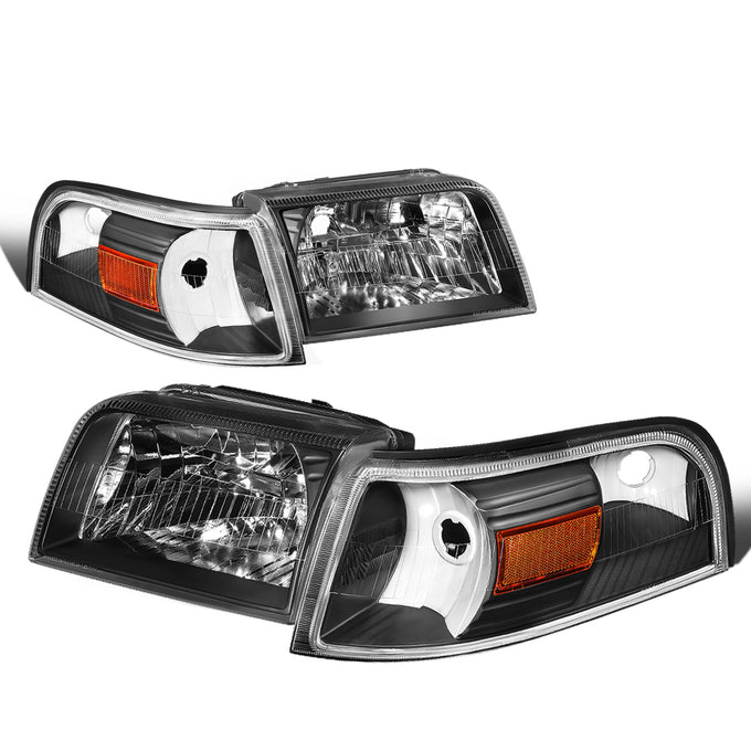 D-Motoring - 06-11 Mercury Grand Marquis Headlights - Black Housing - Clear Lens - Amber Corner - Plug-n-Play - Pair - 1