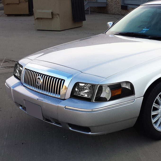 D-Motoring - 06-11 Mercury Grand Marquis Headlights - Black Housing - Clear Lens - Amber Corner - Plug-n-Play - Pair - 7