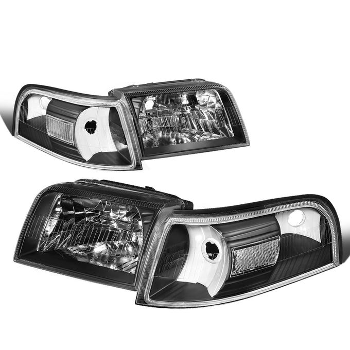 D-Motoring - 06-11 Mercury Grand Marquis Headlights - Black Housing - Clear Lens - Clear Corner - Plug-n-Play - Pair - 1