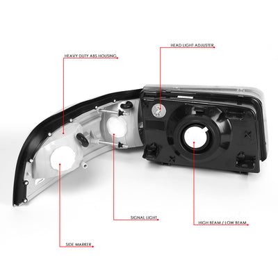 D-Motoring - 06-11 Mercury Grand Marquis Headlights - Black Housing - Clear Lens - Clear Corner - Plug-n-Play - Pair - 6