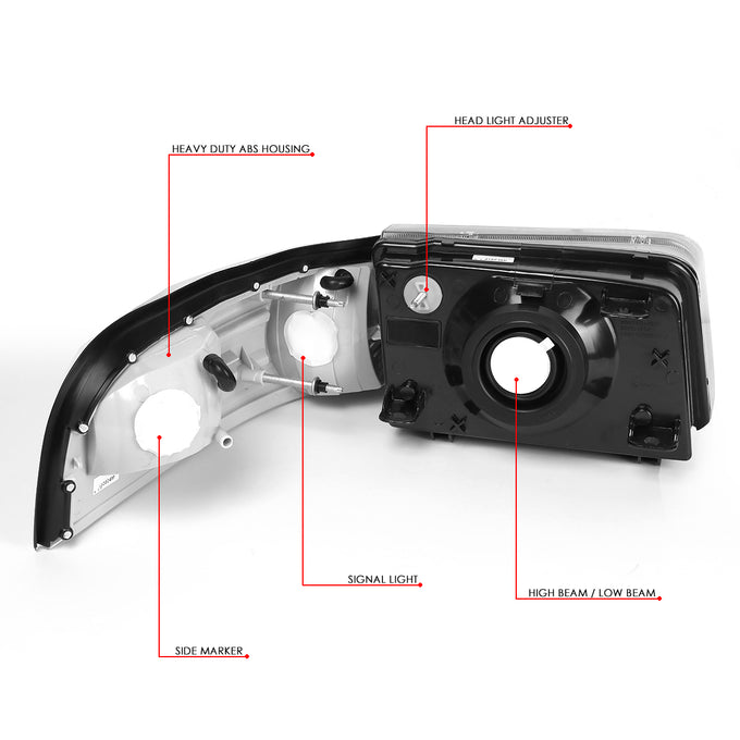 D-Motoring - 06-11 Mercury Grand Marquis Headlights - Black Housing - Clear Lens - Clear Corner - Plug-n-Play - Pair - 6