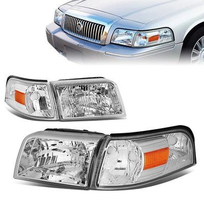 06-11 Mercury Grand Marquis Headlights - Chrome Housing - Amber Corner - Plug-n-Play - Pair