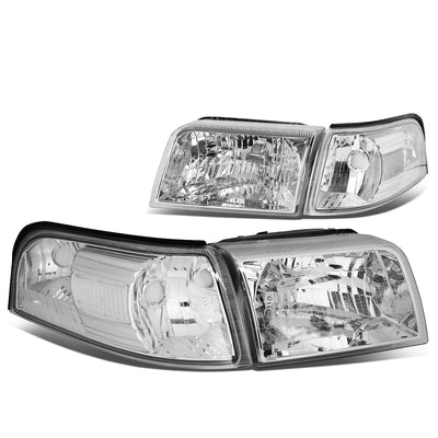 06-11 Mercury Grand Marquis Headlights - Chrome Housing - Clear Lens - Clear Corner - Plug-n-Play - Pair