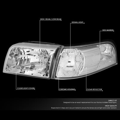D-Motoring - 06-11 Mercury Grand Marquis Headlights - Chrome Housing - Clear Lens - Clear Corner - Plug-n-Play - Pair - 2