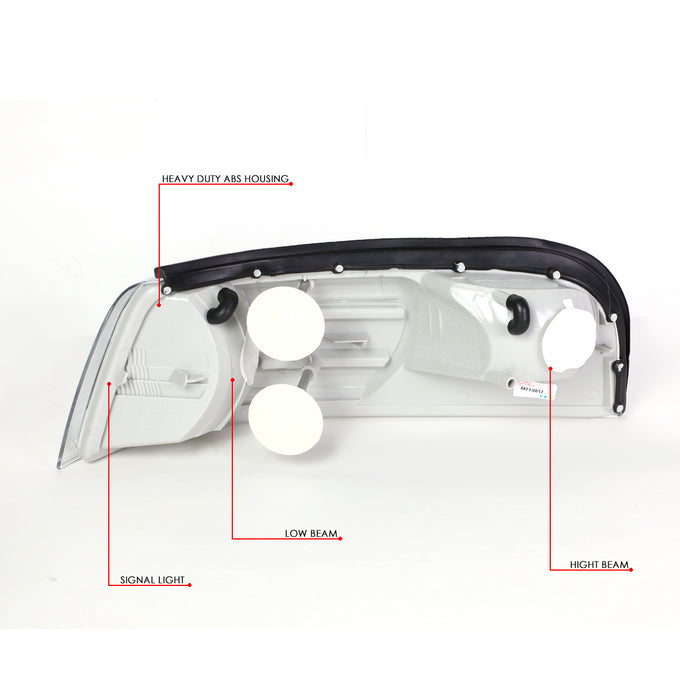 D-Motoring - Headlights - Smoked Housing - Smoked Lens - Clear Corner - Plug-n-Play - Pair - 06-11 Mercury Grand Marquis - 6