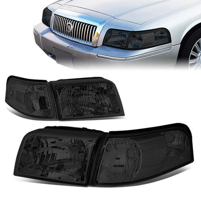 06-11 Mercury Grand Marquis Headlights - Smoked Housing - Smoked Lens - Clear Corner - Plug-n-Play - Pair