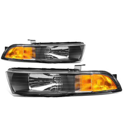 D-Motoring - Headlights - Black Housing - Amber Corner - Plug-n-Play - Pair - 99-03 Mitsubishi Galant - 1