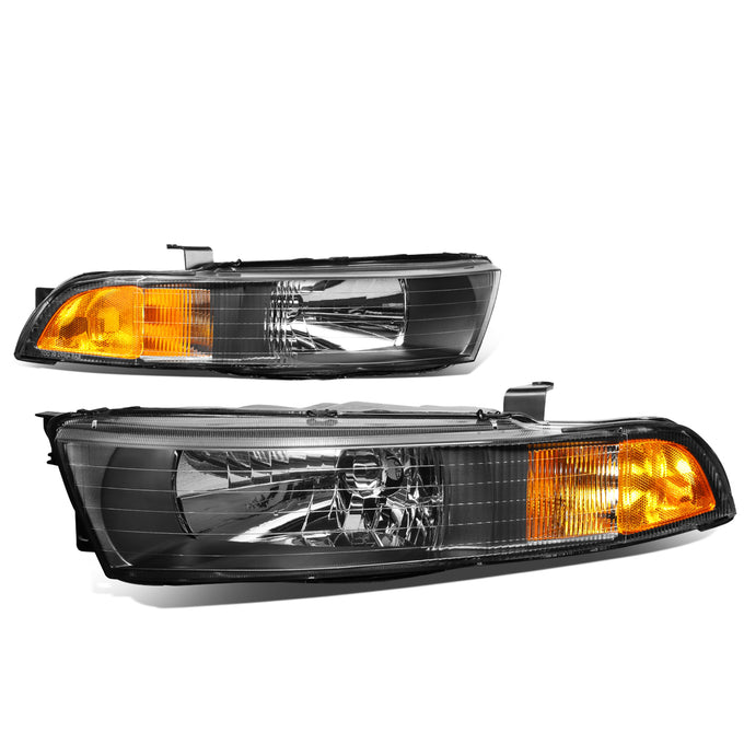 D-Motoring - Headlights - Black Housing - Amber Corner - Plug-n-Play - Pair - 99-03 Mitsubishi Galant - 4