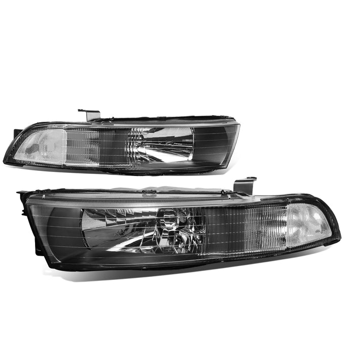 D-Motoring - Headlights - Black Housing - Clear Corner - Plug-n-Play - Pair - 99-03 Mitsubishi Galant - 4