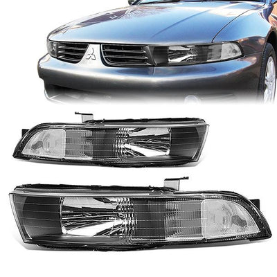 99-03 Mitsubishi Galant Headlights - Black Housing - Clear Corner - Plug-n-Play - Pair
