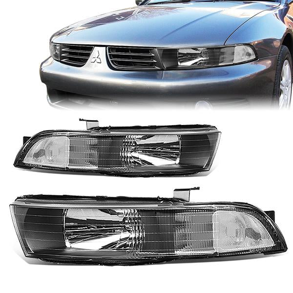 99-03 Mitsubishi Galant Headlights - Black Housing - Clear Corner - Plug-n-Play - Pair