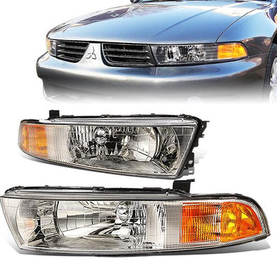 99-04 Chrysler 300M Headlights - Chrome Housing - Amber Corner - Plug-n-Play - Pair