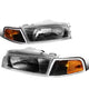 D-Motoring - 97-01 Mitsubishi Mirage Headlights - Black Housing - Clear Lens - Amber Corner - Plug-n-Play - Pair - 1